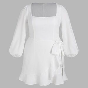 Cider Square Neck Cream Long Sleeve Wrap Dress